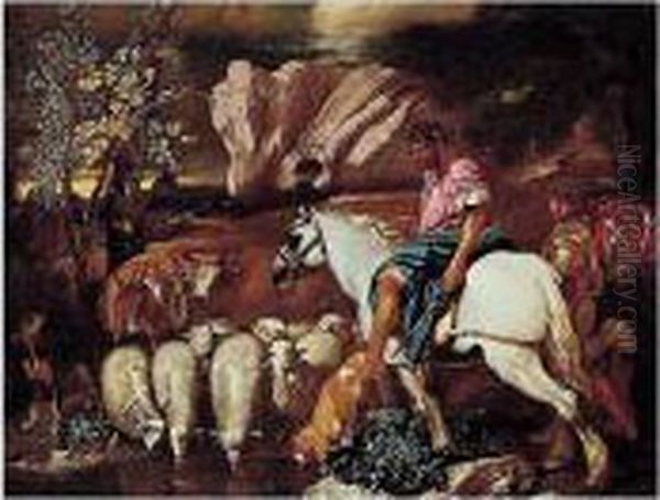 Jacob Leading The Flocks Of Laban Oil Painting by Andrea Di Lione