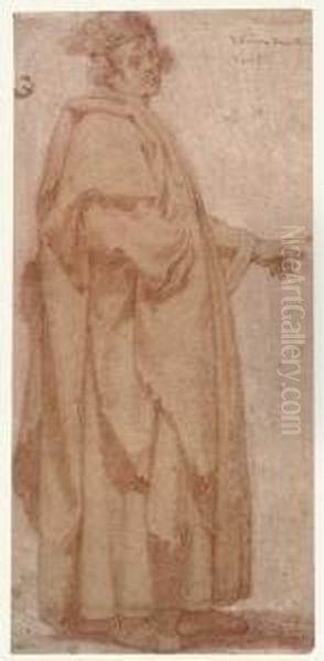 A Figure In A Long Cloak Pointing To The Left Oil Painting by Giovanni Giovanni da San (Mannozzi)