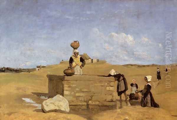 Breton Women at the Fountain Oil Painting by Jean-Baptiste-Camille Corot