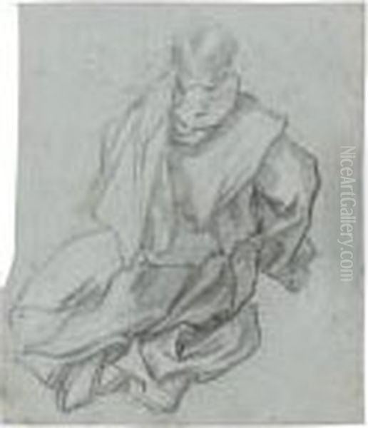 Study Of A Kneeling Monk Seen From Behind Oil Painting by Ventura Salimbeni