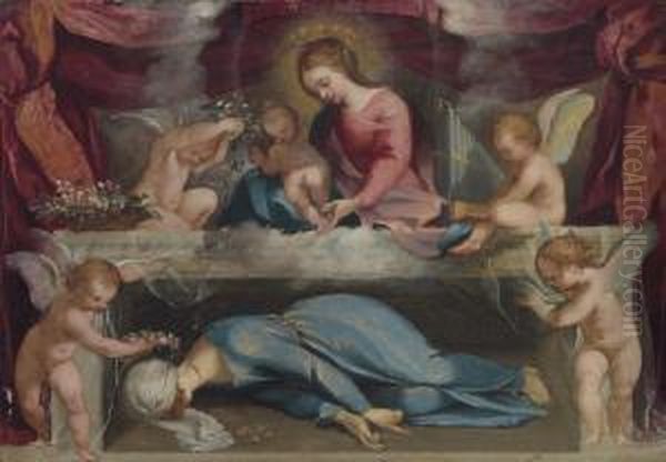 The Madonna And Child With The Martyred Saint Cecilia And Infantangels Oil Painting by Ventura Salimbeni