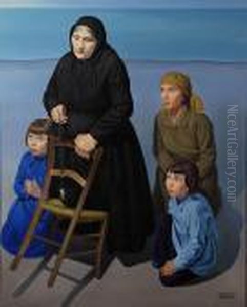 Famiglia Sulla Spiaggia Oil Painting by Cagnaccio Di San Pietro