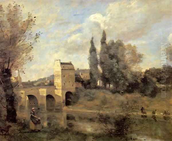 The Bridge at Mantes 2 Oil Painting by Jean-Baptiste-Camille Corot