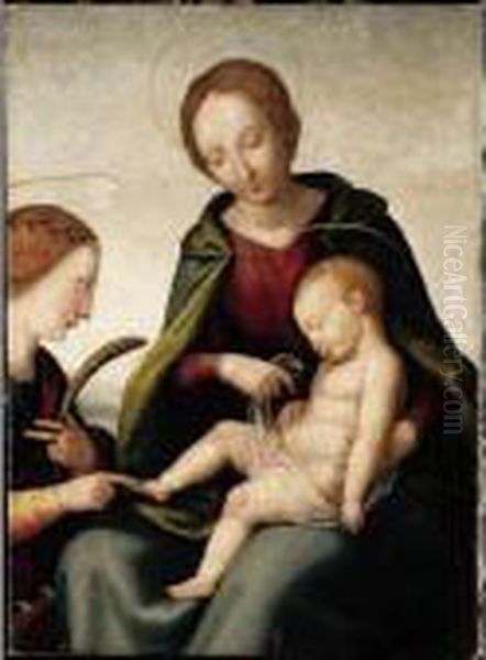 Madonna And Child With Saint Catherine Oil Painting by Giovanni Antonio Sogliani