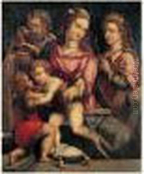 La Sainte Famille Avec Saint Jean-baptiste Et Sainte Catherine Oil Painting by Giovanni Antonio Sogliani