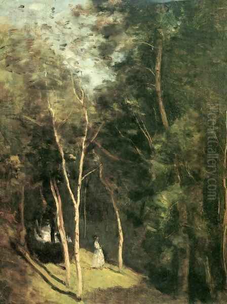 In a Park Oil Painting by Jean-Baptiste-Camille Corot