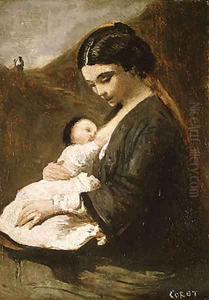 Mother and Child Oil Painting by Jean-Baptiste-Camille Corot