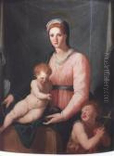 Madonna And Child With The Infant Saint John The Baptist Oil Painting by Santi Di Tito