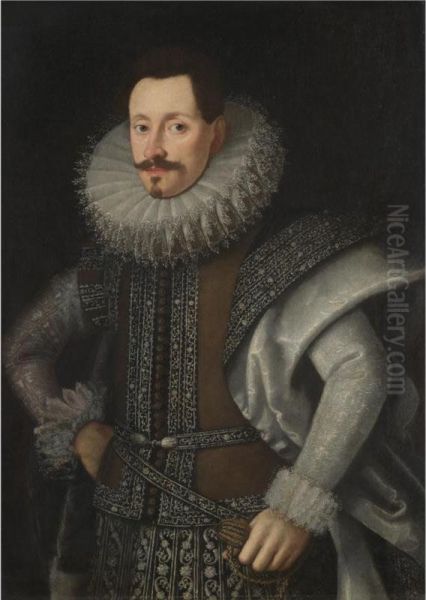 Portrait Of A Nobleman, Half Length, Wearing A Brown And Silver Tunic Oil Painting by Tiberio di Tito