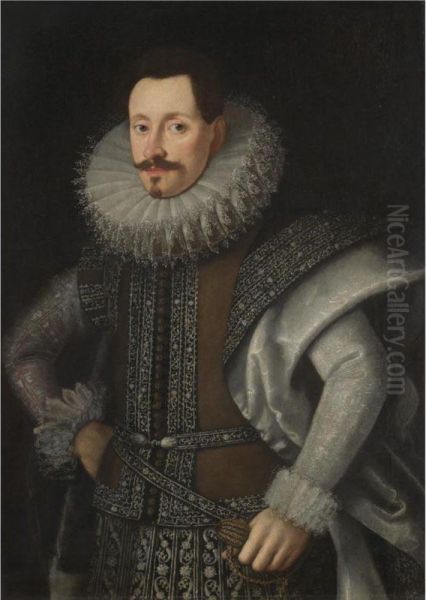 Portrait Of A Nobleman, Half Length, Wearing A Brown And Silver Tunic Oil Painting by Tiberio di Tito