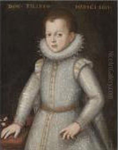 Portrait Of Young Boy, Half 
Length, Wearing White With An Elaborate Ruff And Resting His Hand On The
 Table Said To Be Filippo De Medici Oil Painting by Tiberio di Tito