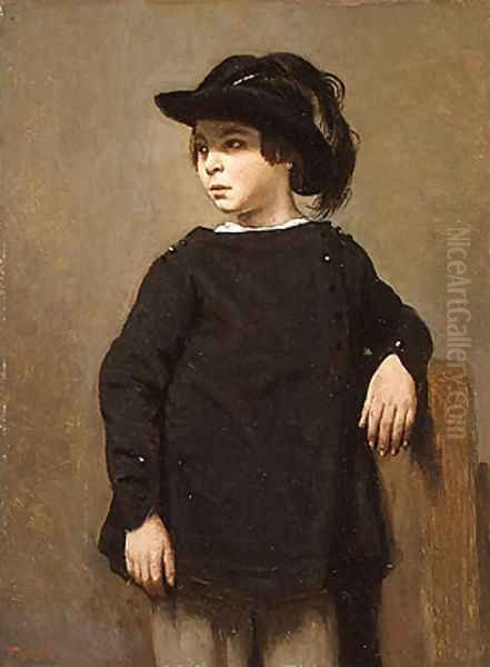 Portrait of a Child ca 1835 Oil Painting by Jean-Baptiste-Camille Corot