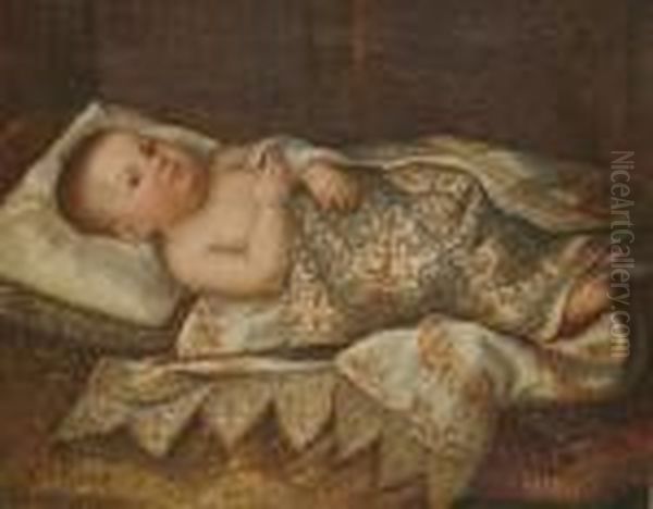 Portrait Of Leopoldo Di Cosimo 
Ii De'medici, As An Infant, Lying On A Bed With An Embroidered Cover Oil Painting by Tiberio di Tito