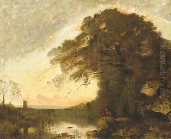 Souvenir d'Italie, soleil couchant Oil Painting by Jean-Baptiste-Camille Corot