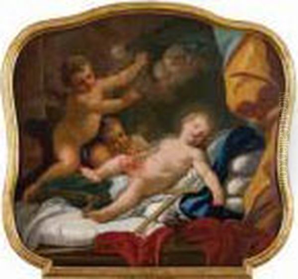 Il Bambino Gesu Addormentato E Circondato Da Putti Oil Painting by Giacinto Diano