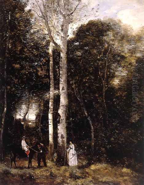 Promenade in the Parc des Lions at Port-Marly Oil Painting by Jean-Baptiste-Camille Corot