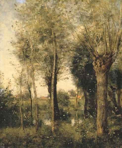 Saulaie à Saint Nicolas pres Arras Oil Painting by Jean-Baptiste-Camille Corot