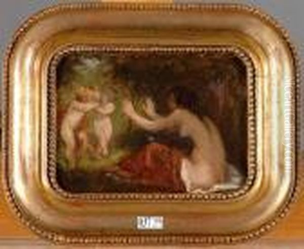 Baigneuse Et Deux Putti Oil Painting by Narcisse Virgilio Diaz De La Pena