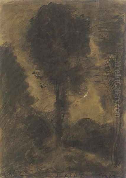 A landscape with figures among trees Oil Painting by Jean-Baptiste-Camille Corot