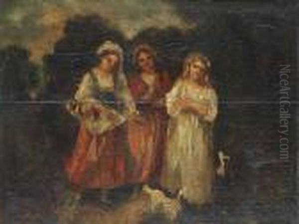 Tre Kvinnor I Landskap Oil Painting by Narcisse Virgilio Diaz De La Pena