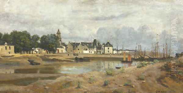 Un port de mer en Bretagne Oil Painting by Jean-Baptiste-Camille Corot