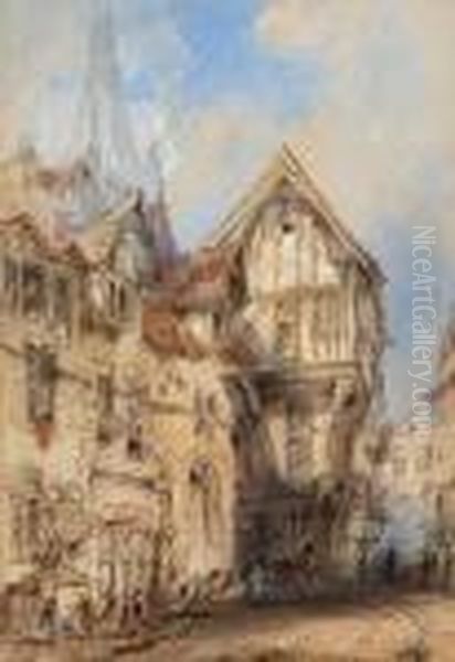 Continental Townscape Oil Painting by Thomas Colman Dibdin