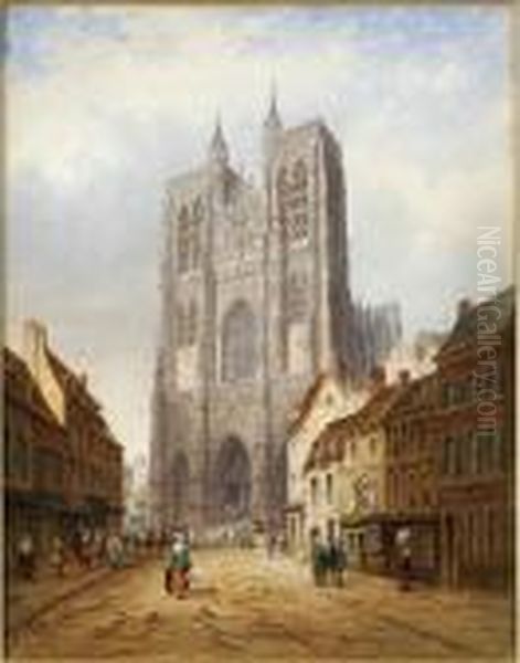 The Cathedral At Abbevill Oil Painting by Thomas Colman Dibdin