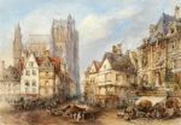 Continental Street Scene Oil Painting by Thomas Colman Dibdin