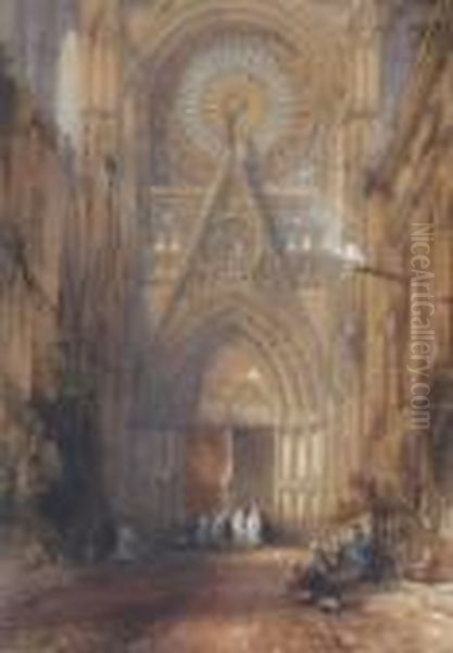 Cathedral Exterior Oil Painting by Thomas Colman Dibdin