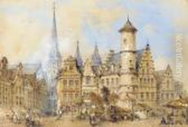 Place Vendredi, Ghent; And St Marguerite, Beauvais Oil Painting by Thomas Colman Dibdin