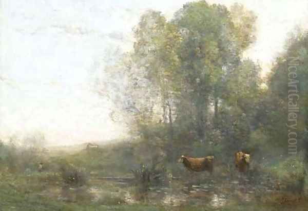 Vaches au marais, le matin Oil Painting by Jean-Baptiste-Camille Corot