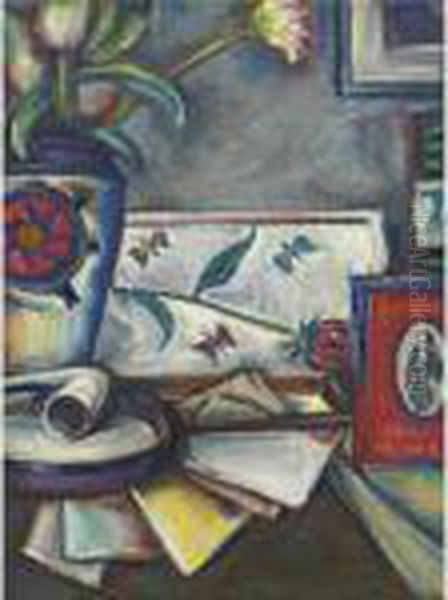 Still Life With Pipe And Letters Oil Painting by Preston Dickinson