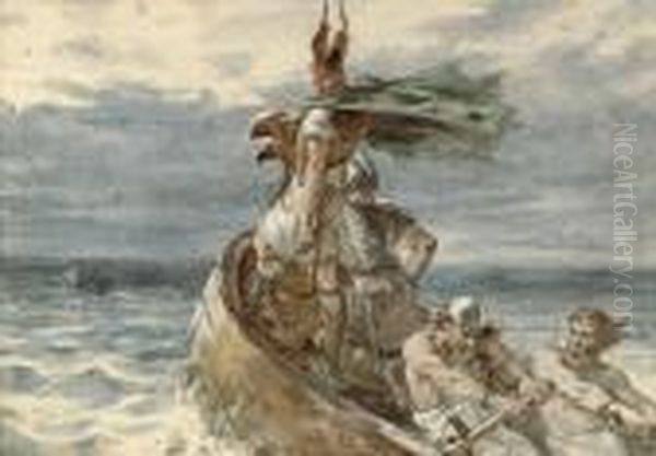 Vikings Heading For Land Oil Painting by Dicksie Frank