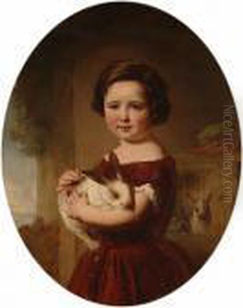 Portrait Of A Young Boy Holding A Pet Rabbit. by Dicksie Frank