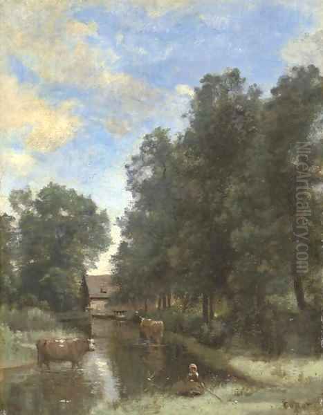 La petite vachere (environs de Gisors) Oil Painting by Jean-Baptiste-Camille Corot