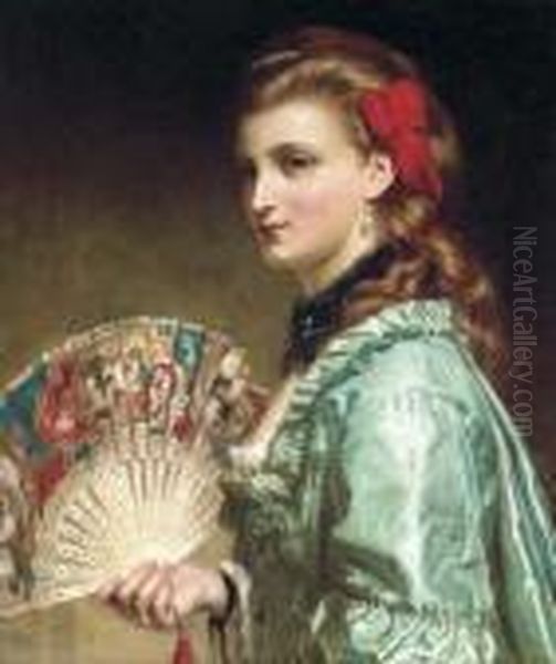 Portrait Of A Lady, Half-length, With An Ivory Fan Oil Painting by Dicksie Frank