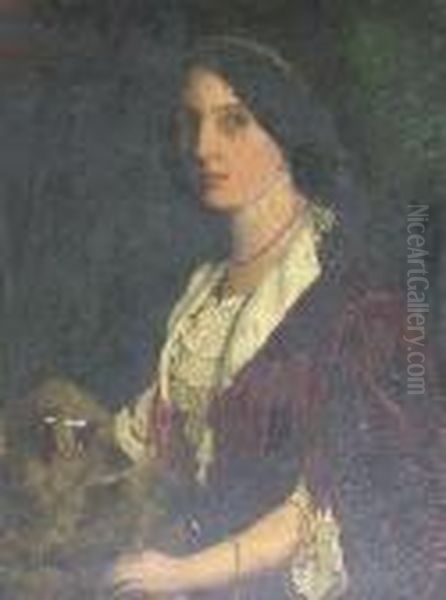 Half Length Portrait Of A Young Lady And Her Dog Oil Painting by Dicksie Frank