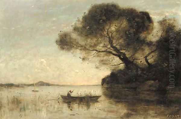 Le soir au Lac d'Albano Oil Painting by Jean-Baptiste-Camille Corot