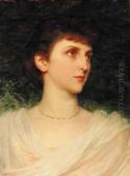 Portrait Of Maude Moore, Head-and-shoulders, In A Pink Dress With White Shawl Oil Painting by Dicksie Frank