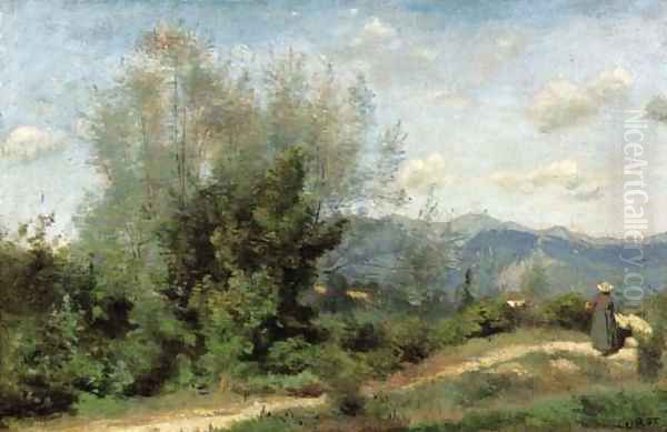 Les environs de Geneve Oil Painting by Jean-Baptiste-Camille Corot