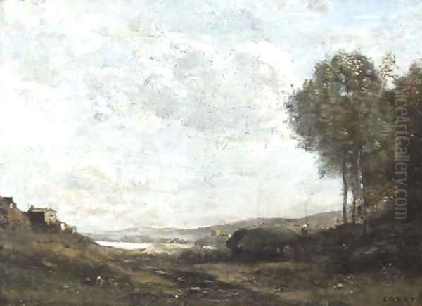 Paysage au Bord du Lac Oil Painting by Jean-Baptiste-Camille Corot