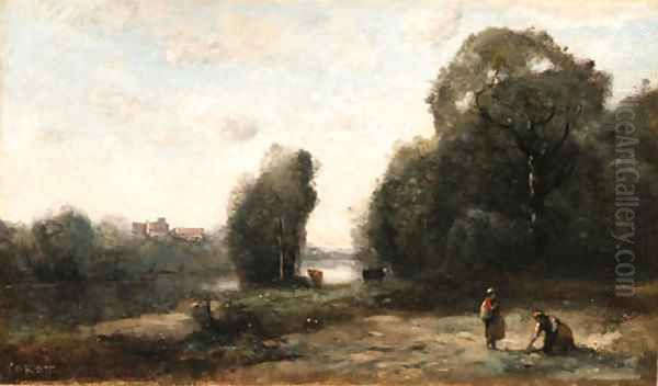 Prairie au bord d'une rivire Oil Painting by Jean-Baptiste-Camille Corot