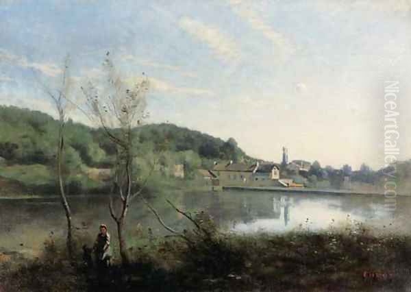 Ville d'Avray, Le grand etang et les villas Oil Painting by Jean-Baptiste-Camille Corot