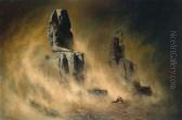 Die Memnonkolosse Im Sandsturm Oil Painting by Karl Wilhelm Diefenbach