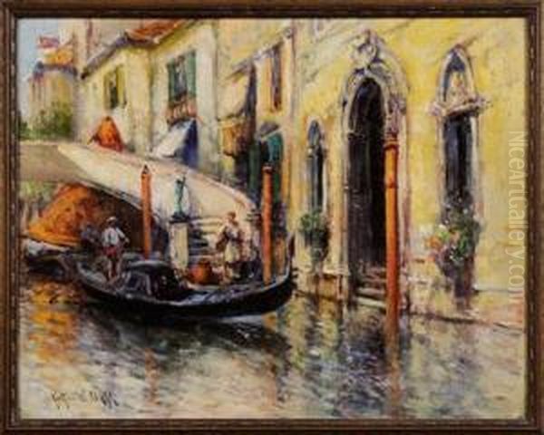 Venetian Canalwith Gondolier Oil Painting by Arthur Vidal Diehl