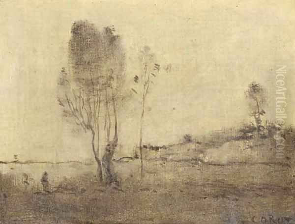 L'Etang aux deux arbres Oil Painting by Jean-Baptiste-Camille Corot