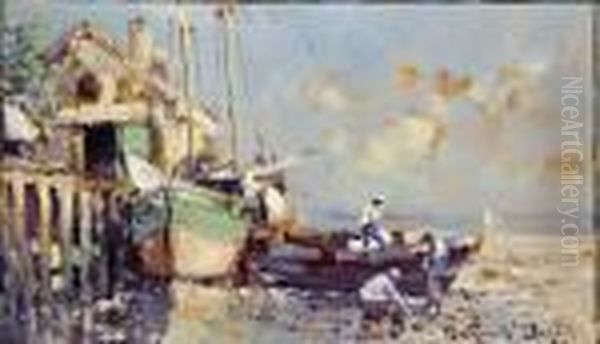 Wharf At Low Tide Oil Painting by Arthur Vidal Diehl