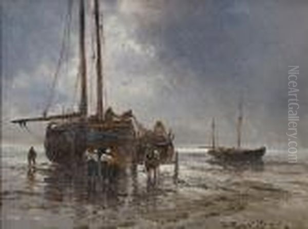 Unloading The Catch Oil Painting by Arthur Vidal Diehl