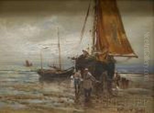 Dutch Fishing Ketch Oil Painting by Arthur Vidal Diehl