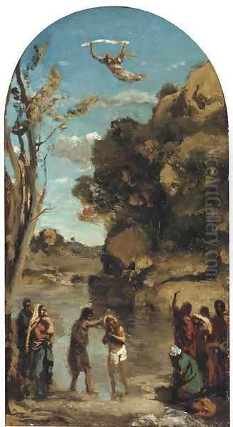 Le bapteme du Christ Oil Painting by Jean-Baptiste-Camille Corot